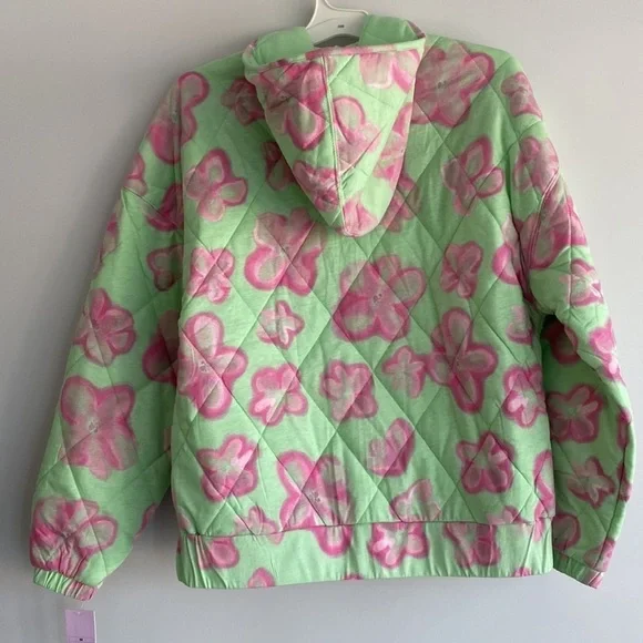 Women’s Hooded Floral Quilted Jacket - Wild Fable Mint Green Size M - Picture 2 of 6